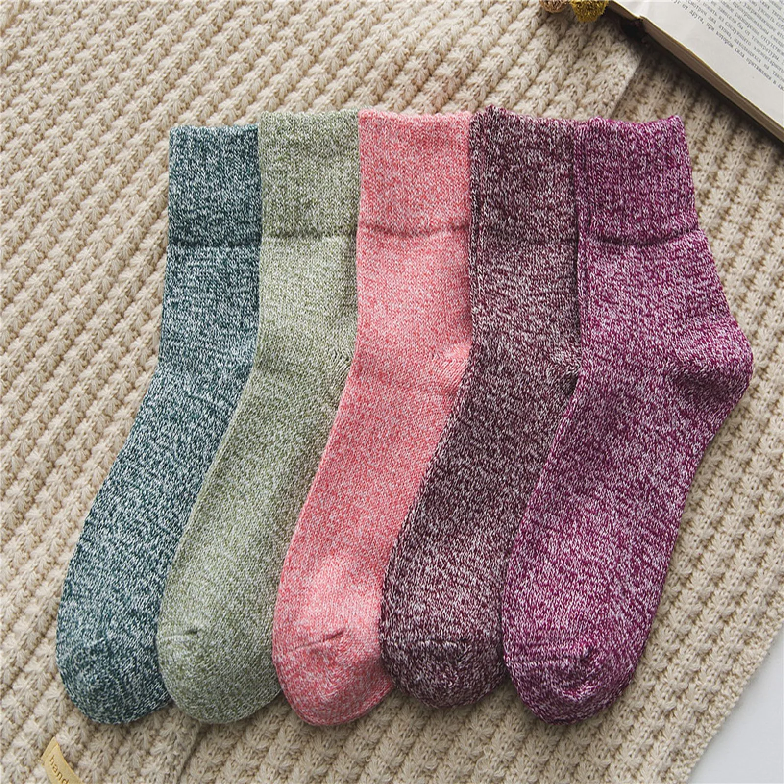 

Cozy Winter Knit Sock Set 5 Pairs Soft Cotton Blend Striped Design Warm Home Wear Non Slip Sole Multiple Colors