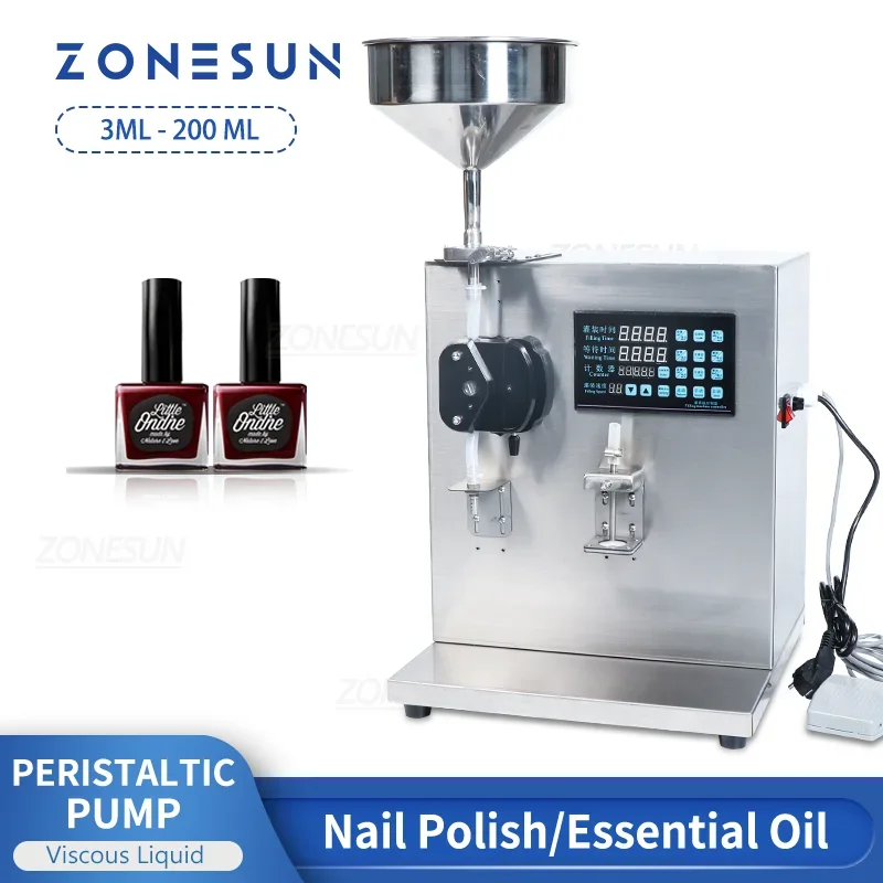 ZONESUN Semi-Automatic Peristaltic Pump Filling Machine  Viscous Liquid Filler Nail Polish Pigment Paste Vial Bottle