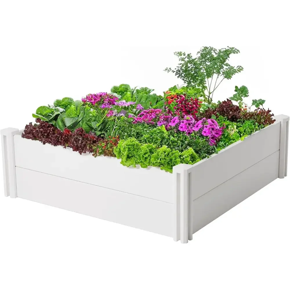 4x4x1ft Durable Vinyl Raised Garden Bed, Rust-Resistant Planter for Fruits, Vegetables, and Herbs