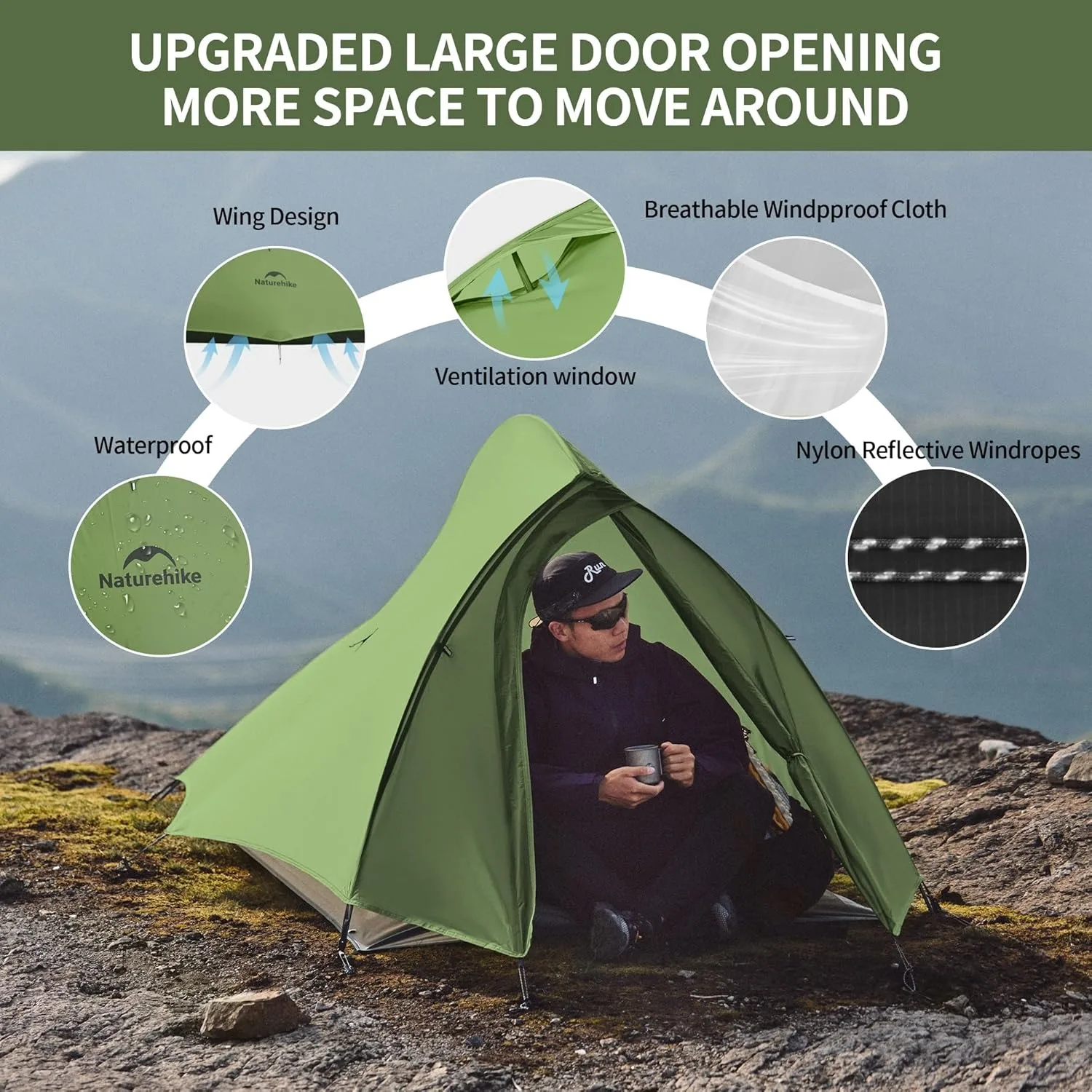 Naturehike Cloud Up Pro 2-Person Tent Outdoor Camping Tent Ultralight Waterproof Tent Free Standing Hiking Backpacking Tent