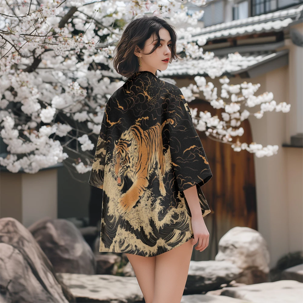 Bully Tiger Print Japanese Kimono Casual Fashion Kimono Loose Breathable Comfortable Unisex Fashion Japanese Kimono Neutral