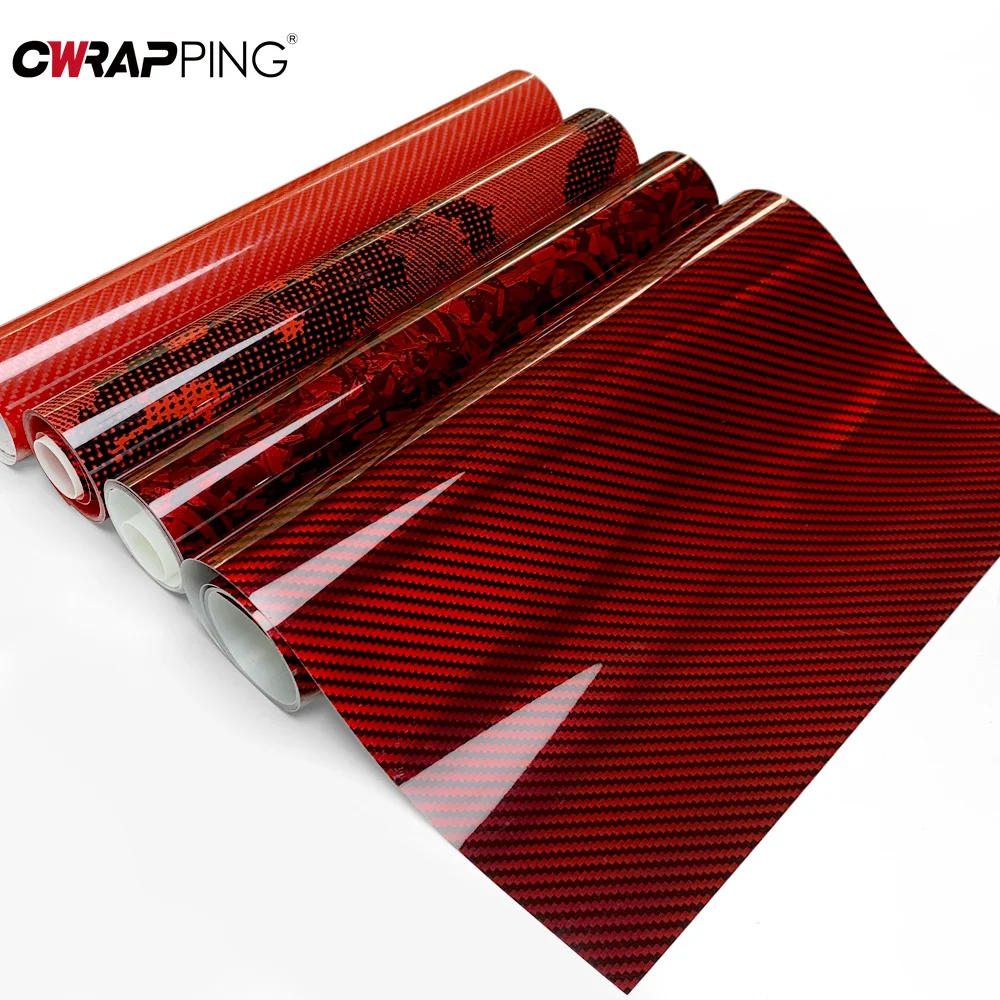 Car Sticker Vinyl Wrap Carbon Fiber Film for Motorcycle Vinyls High Glossy PET Self-Adhesive Vinyl Red Series Car Wrapping Film