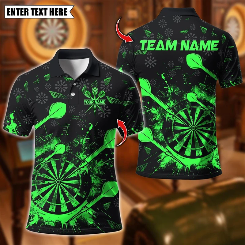 Fashion Dart Graphic Polo Shirts For Men Personalization Name Team Name Short Sleeve Polo Shirt Loose Streetwear Lapel Tops