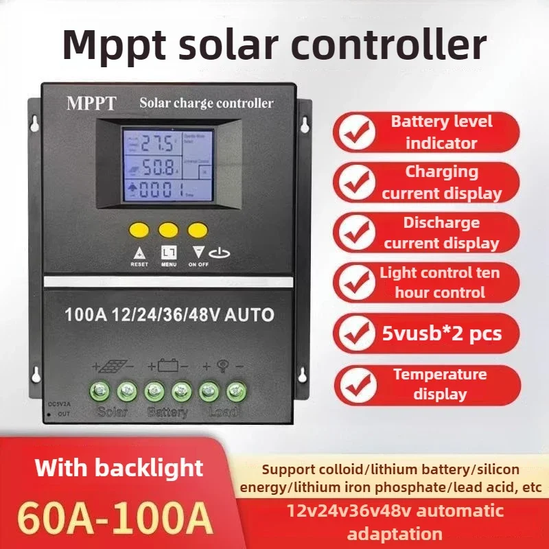 MPPT Solar Controller 12V 24V 36V 48V Battery Charging Off-grid Power Generation Automatic Identification Controller Dual USB