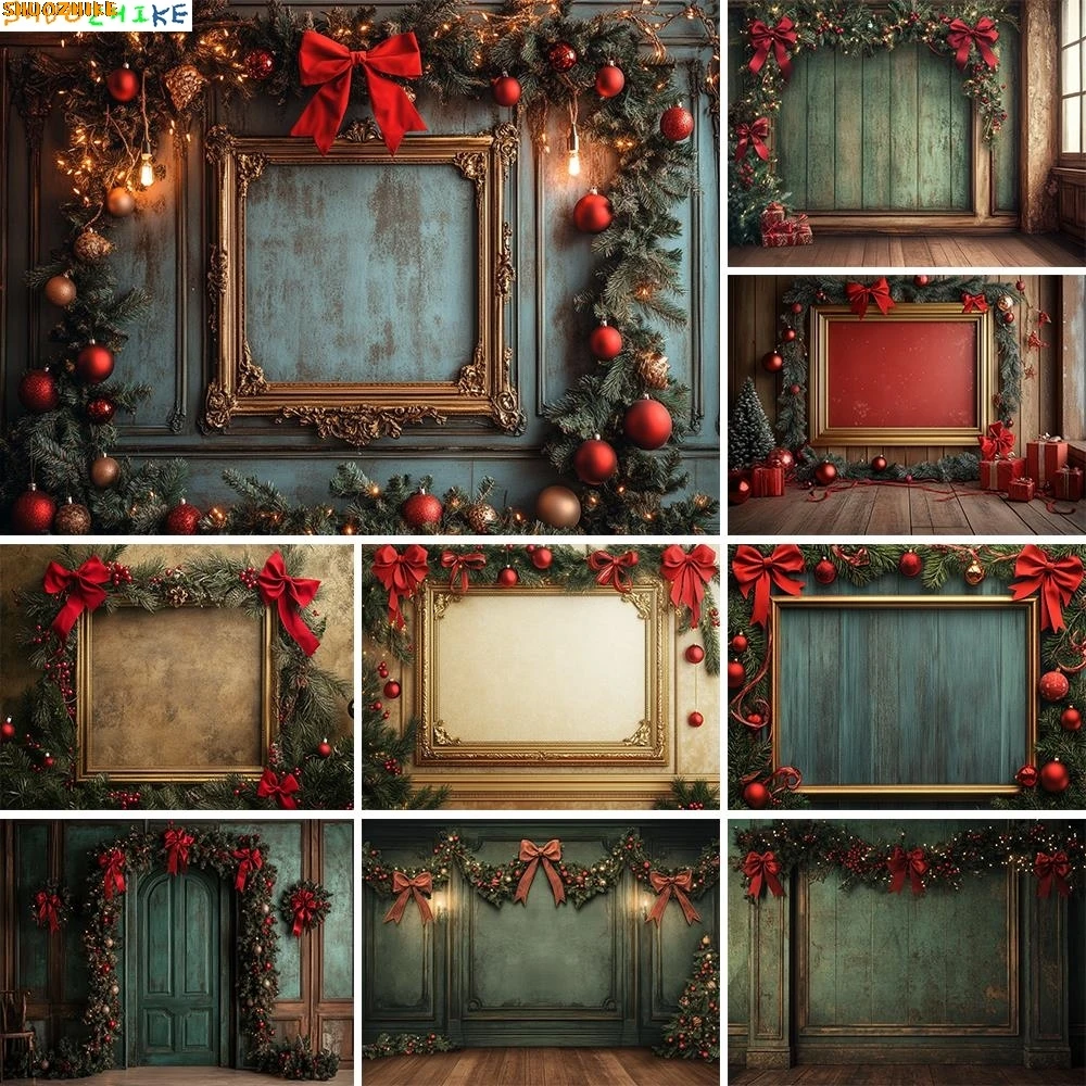 

Elegant Christmas Wall Backdrop Banner Adult Kids Portrait Photography Backgrounds Red Floral Arch Bow Decor Photo Studio Props