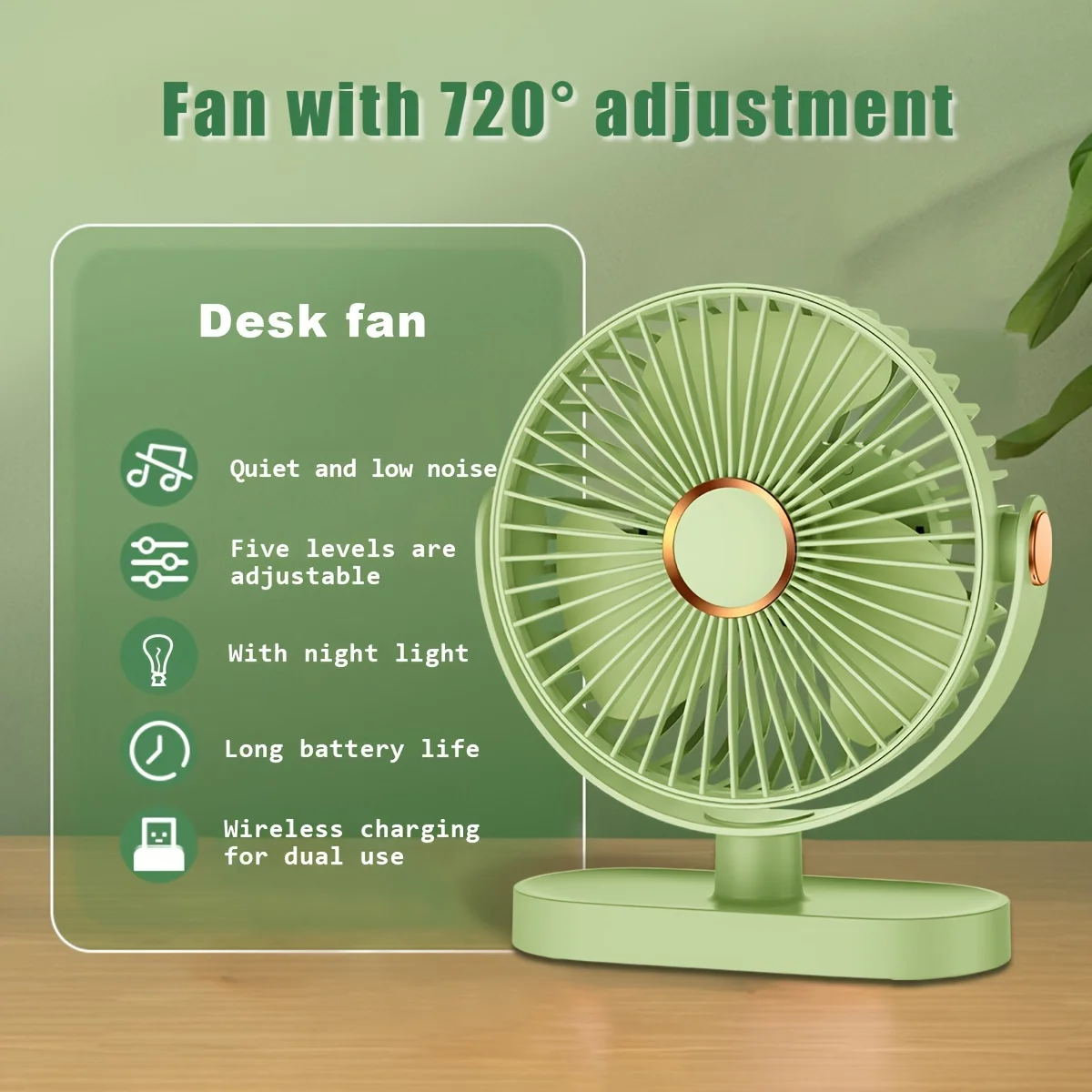 Xiaomi Fan Desktop 10000mAh Mute Five-speed Adjustable Portable Fan Rechargeable with Night Light Home High Duration Standby