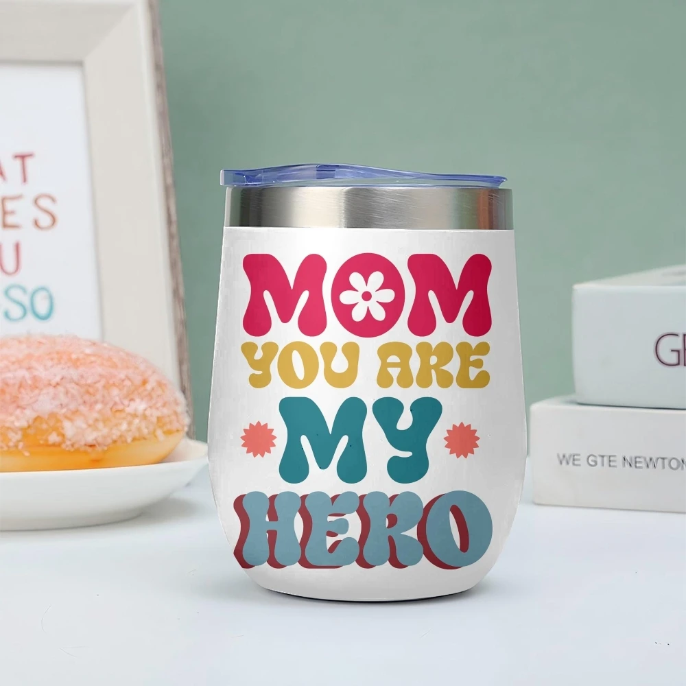 Mom, My Forever Hero! Vacuum Flasks 12oz Insulated Wine Tumbler Vacuum Coffee Mug Egg Shape Thermos Cup