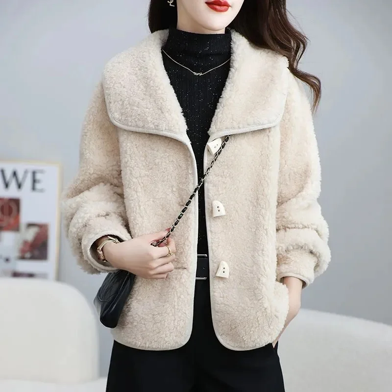 

Высококачественная женская куртка из овечьей шерсти, новая коллекция осень-зима 2026, короткое пальто с воротником «кукла», женское пальто с меховой отделкой, верхняя одежда