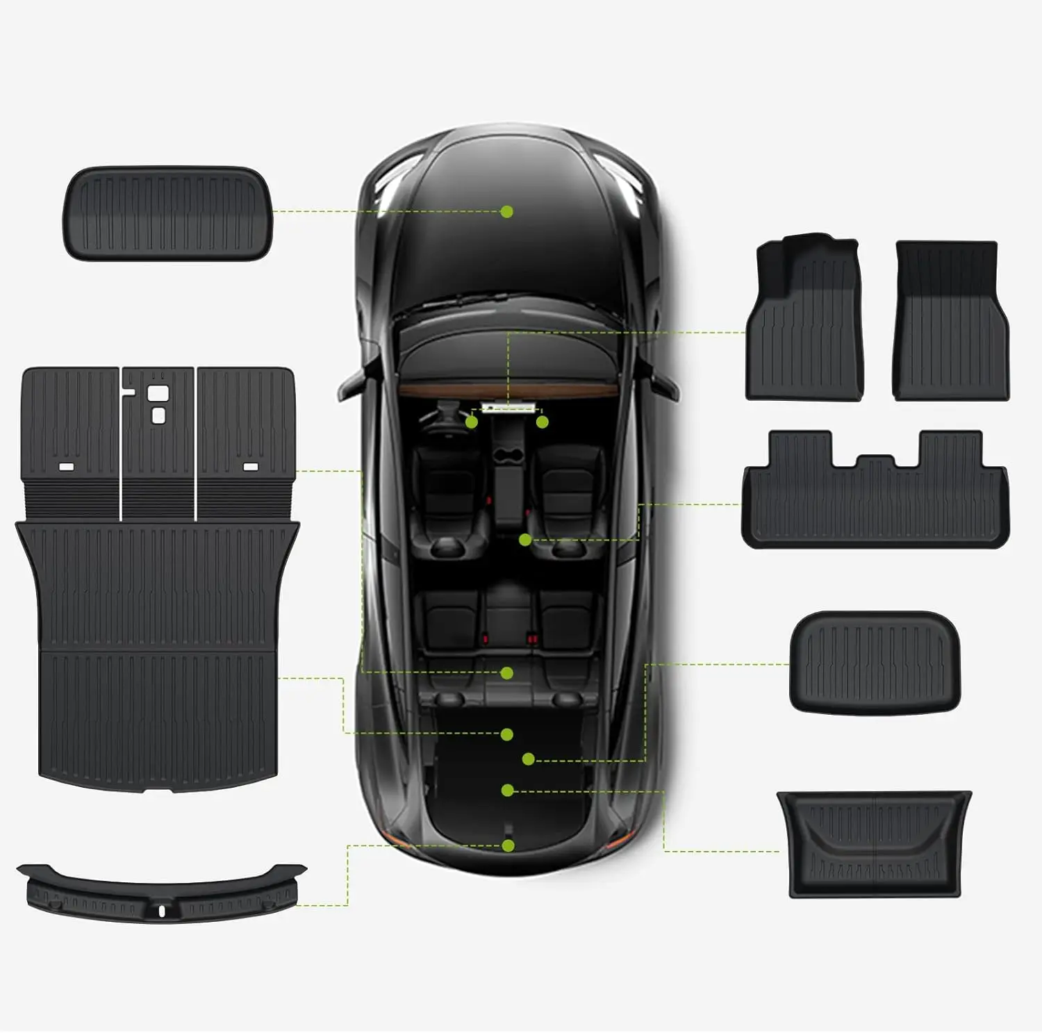 سجادات أرضية لـ 2025 2026 Tesla Model Y Juniper، 8 قطع مجموعة كاملة من ملحقات بطانات البضائع لجميع الأحوال الجوية، سجادة أرضية عديمة الرائحة ثلاثية الأبعاد TPE