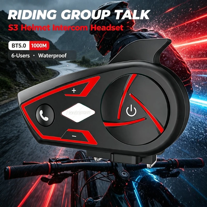 Off-Road Bike Intercom RGB Ambient Lamp Stable 1000M 6-User Bluetooth Audio Tool