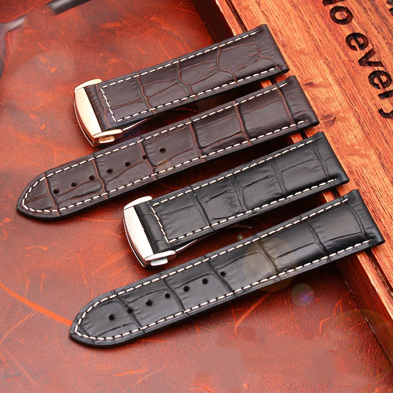 Genuine Calfskin Leather Strap 20mm 22mm Men Folding Buckle Bracelet for Hamilton KHAKI AVIATION JAZZMASTER Series Watch Band