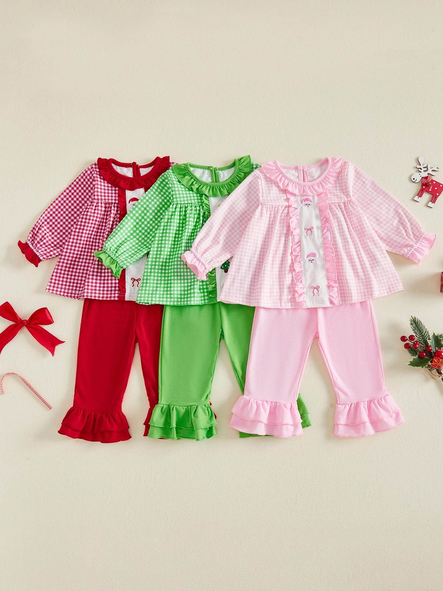 Christmas Outfit Long Tops Girls-Christmas Long Sleeve Plaid Baby Outfit With Bell Toddler Baby Toddler Baby Girls