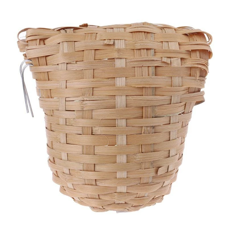 F92B Small Bird Nest with Metal Hook Hand-Woven Bird Eco-friendly Natural Bamboo
