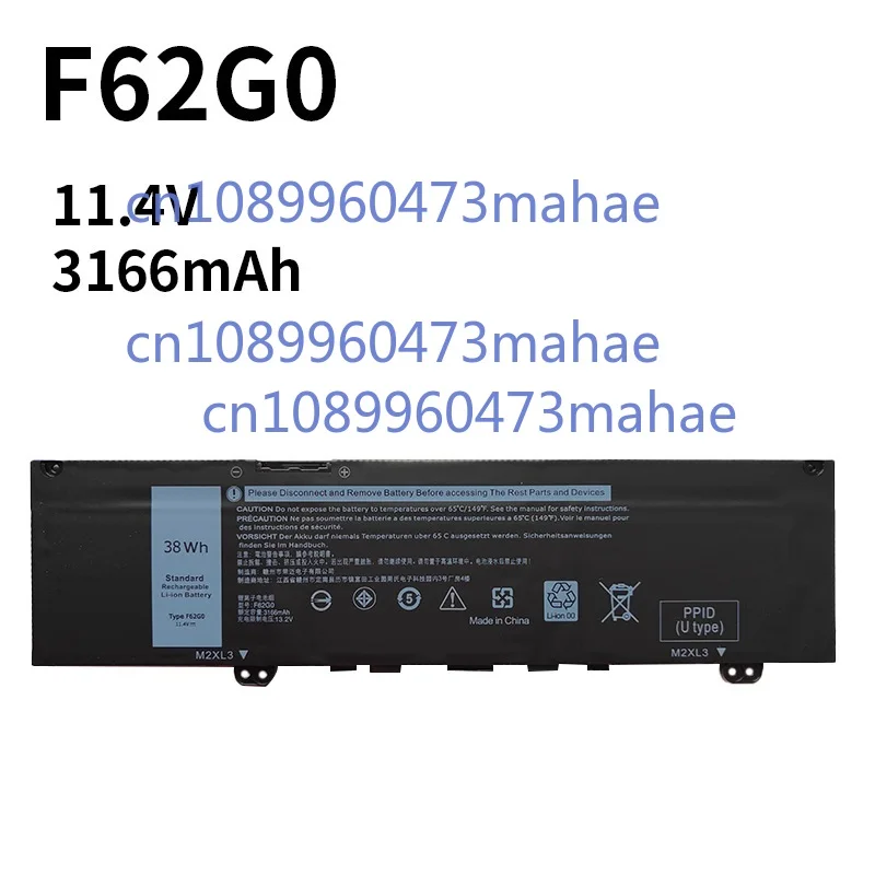 

New 11.4V 38WH F62G0 Battery For Dell Inspiron 13 7386 2-in-1 5370 7370 7380 7373 Vostro 5370 RPJC3 P91G P83G P87G Laptop