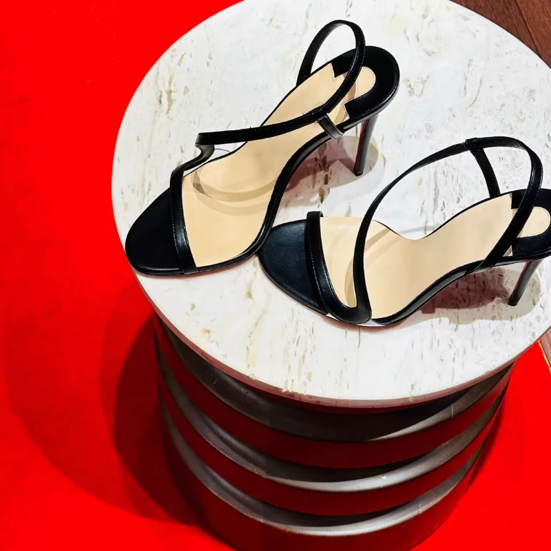 2025 Summer New Water Diamond Strap Sandals Red Bottom Same Style Women's Thin Heel Sexy Large Versatile High Heels