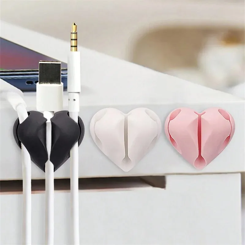 Organizador de Cabos em Forma de Coração (2/4 peças) - Clips para Cabos USB, Organizador de Mesa, Protetores para Casa, Escritório e Carro