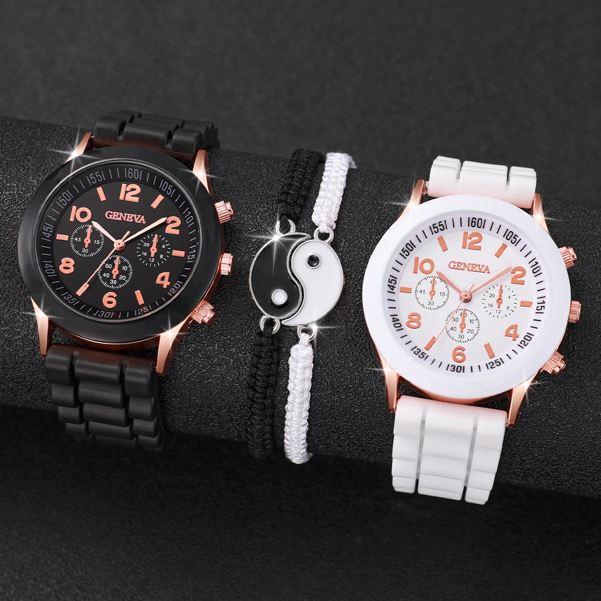 4PCS/Set Couple\'s Watches Fashion Silicone Band Women Quartz Watches Bracelet Set