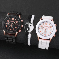 4PCS/Set Couple's Watches Fashion Silicone Band Women Quartz Watches Bracelet Set