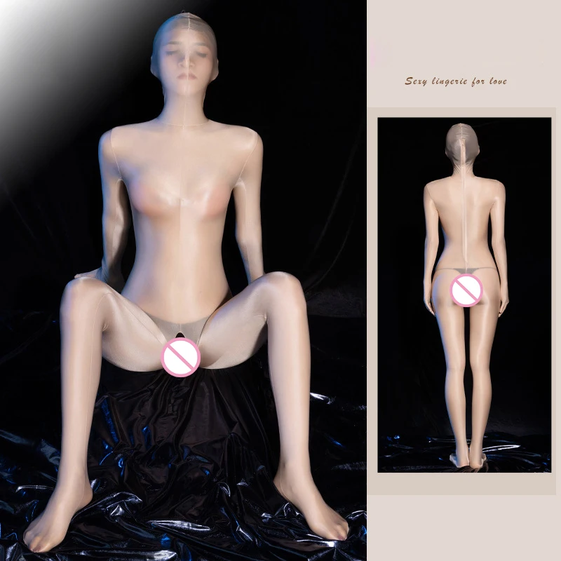 ملابس داخلية مثيرة لامعة لكامل الجسم بدلة شفافة مفتوحة المنشعب بدلة مثيرة للكبار BDSM زي ضيق مرن بدلة Cocoons Catsuits