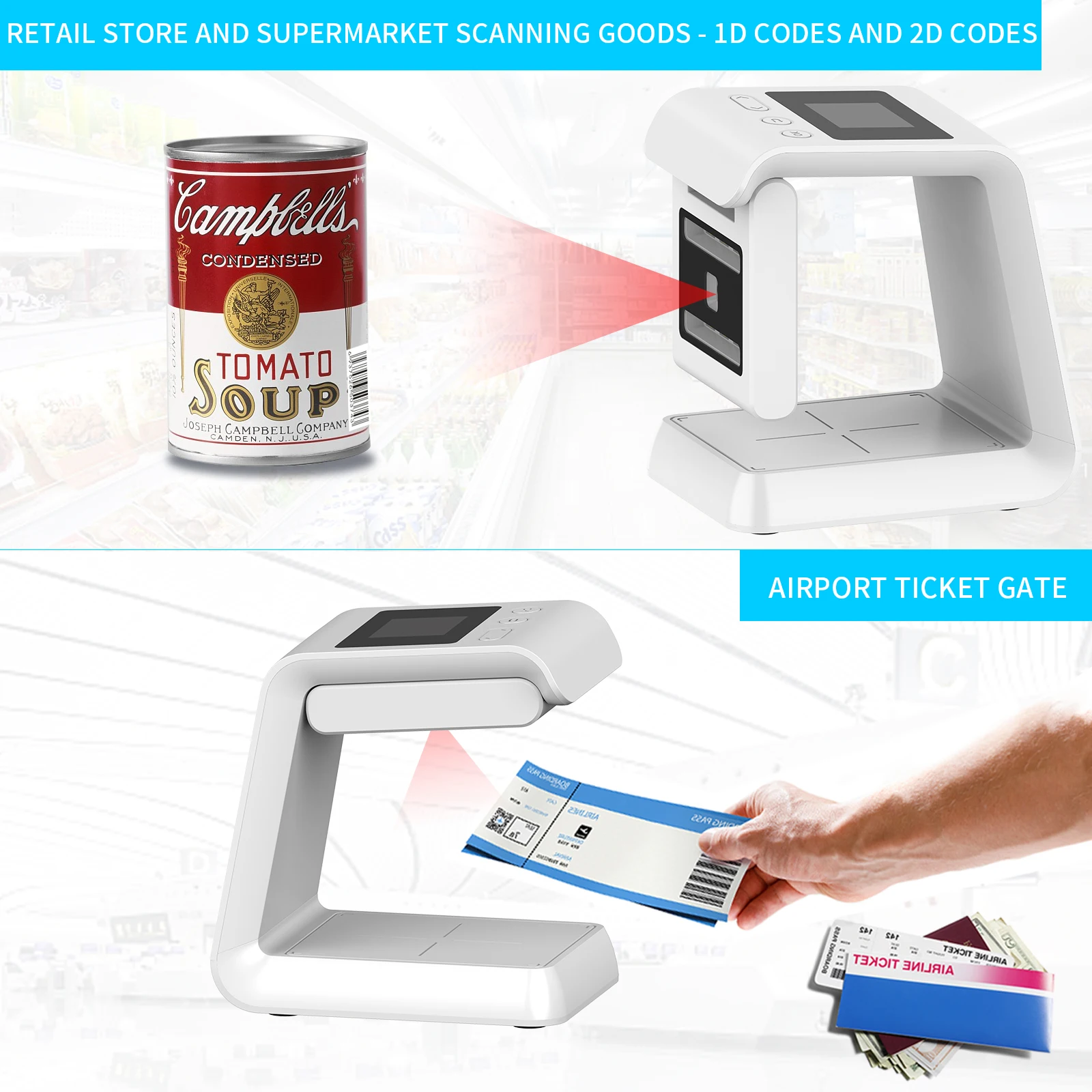 Portable Bluetooth Barcode Scanner for Airport Efficiently Scans Passports IDs NFC Documents - Travel Essential