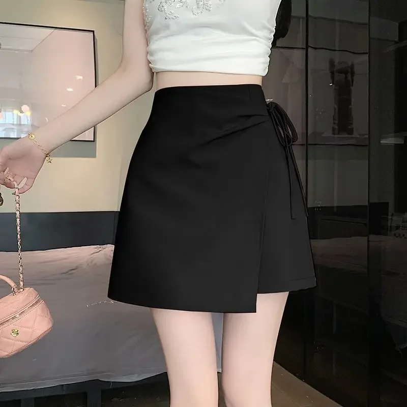 White Short Tight Women's Skirt with Strings Wrap High Waist Mini Clothing Trend 2025 Casual A Line New in Stylish Female Skirts