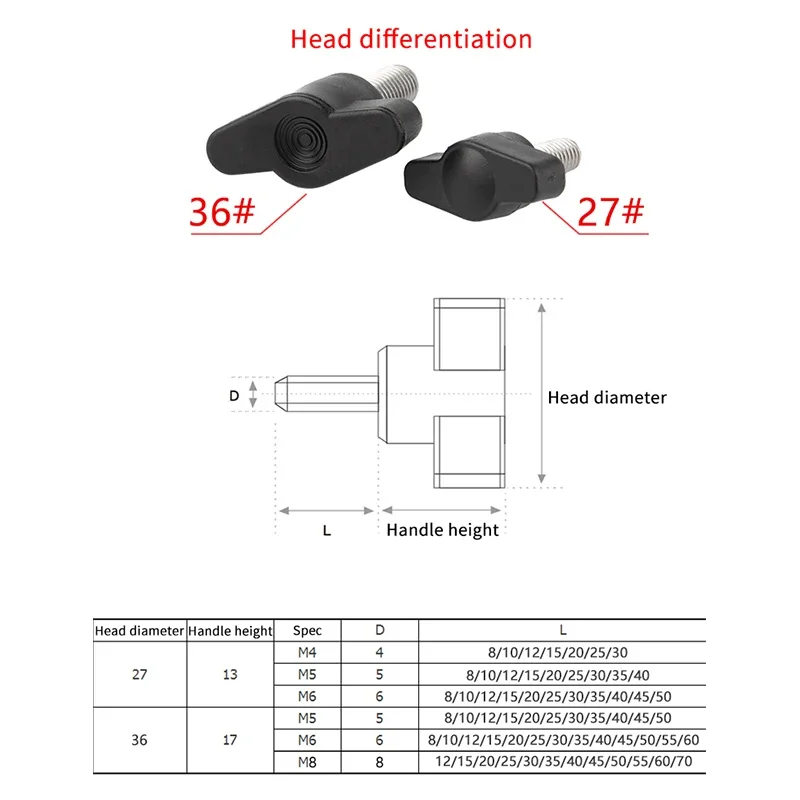 M4-M8 Z Type Handle Hand Screws 304 Stainless Steel T Head Plastic Hand Twisted Wing Bolts 27# 36# Adjustment Fasteners