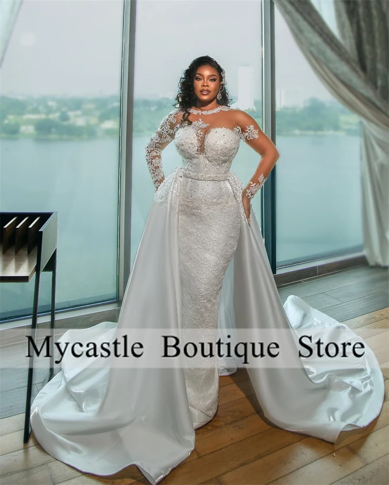 

Aso Ebi Lace Mermaid Wedding Dresses Women 2025 With Detachable Train Beading African Bridal Dress Customized vestidos de novia