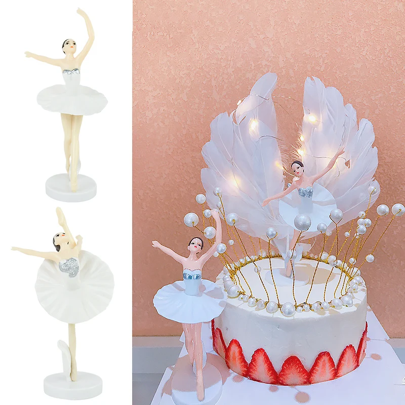 3p Cake Topper White Pink Ballerina Girl Doll Baby Shower Birthday Cake DIY Decorating Accessories Wedding Party Baking Supplies