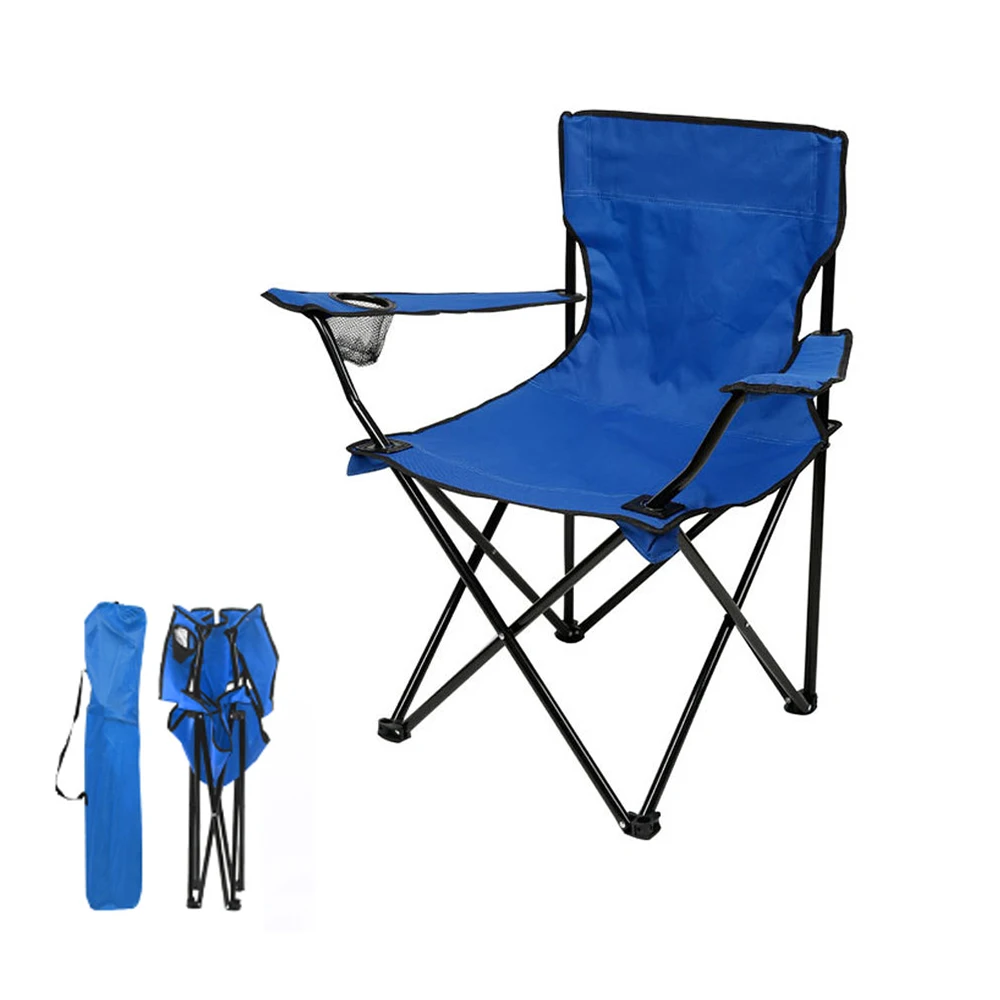 Outdoor Folding Camping Chair with Armrest and Cup Holder Portable Lightweight Chair for Garden BBQ Beach Picnic Fishing