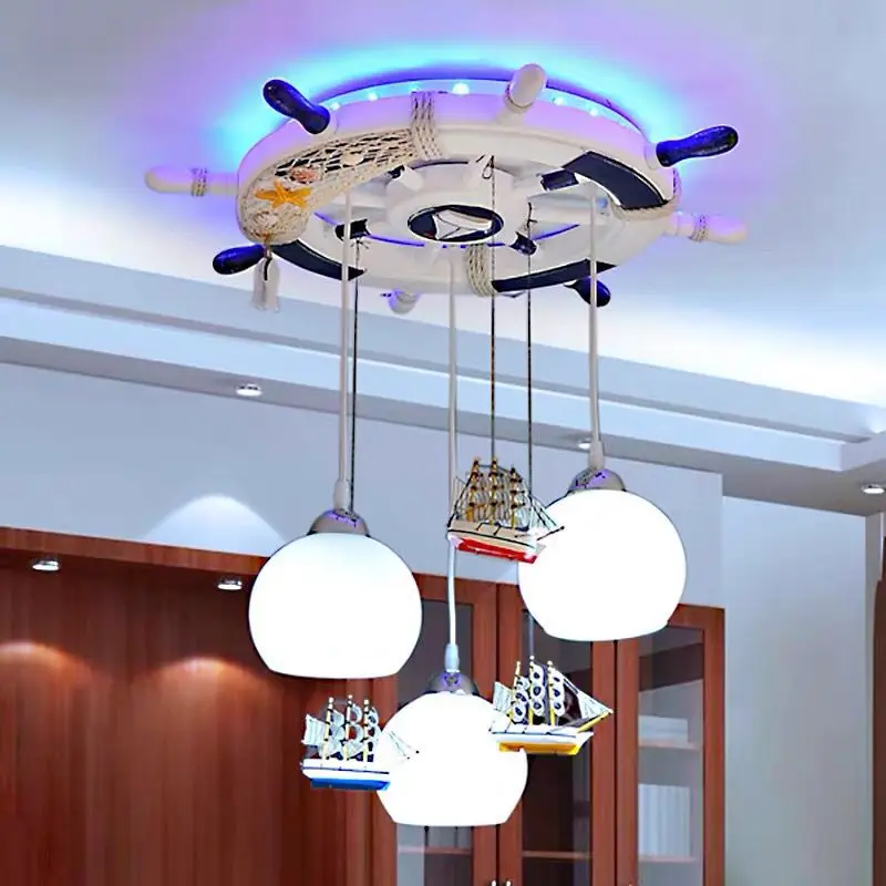 Rudder Ceiling Lights Children's Bedroom Sailboat Creative Hanging Pendant Lamp Cartoon Kindergarten Amusement Park Parlor Decor