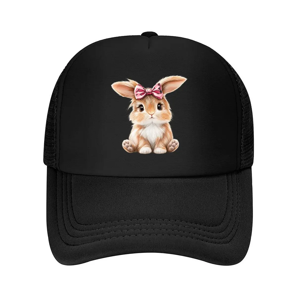 Cute Rabbit With Pink Bow Bunny Animal Illustration Mesh Baseball Cap Hip Hop