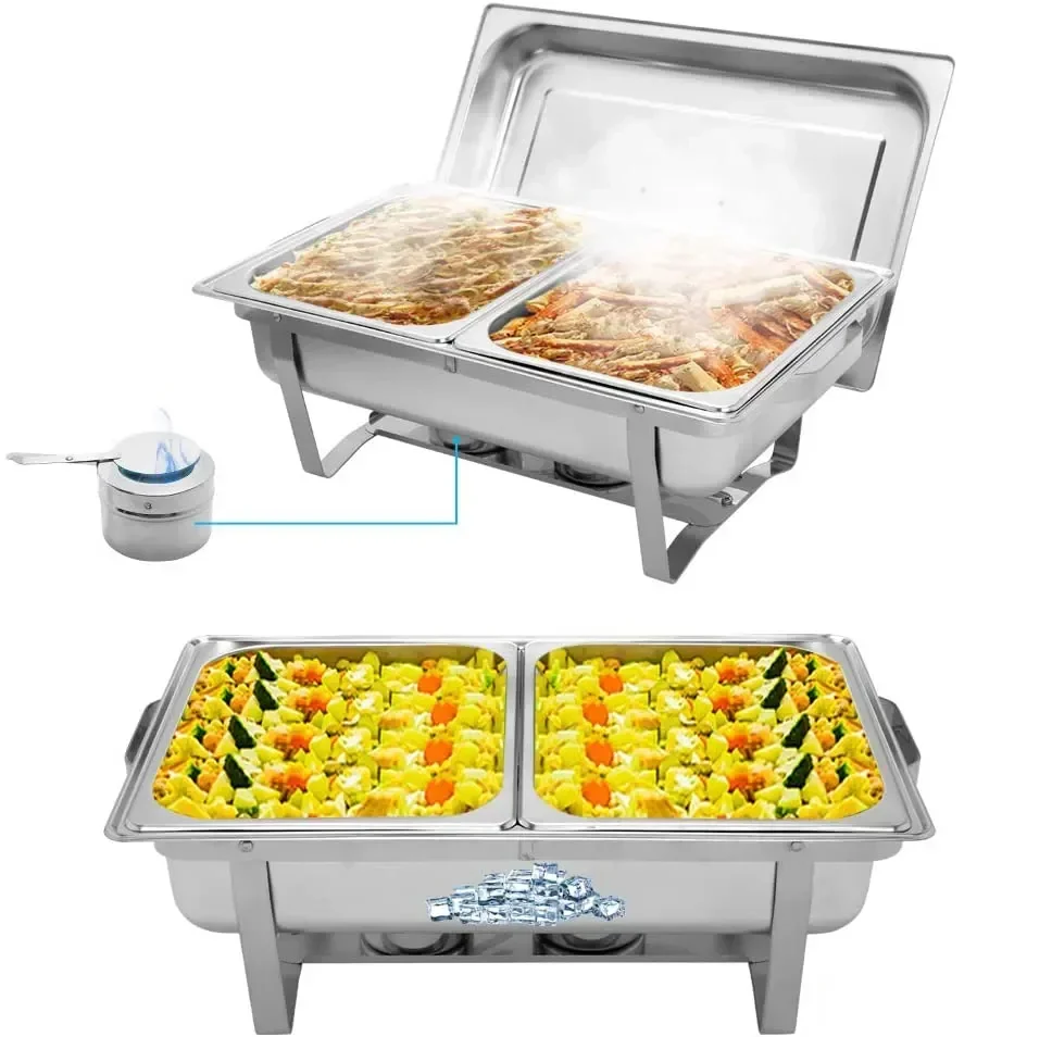 Stainless Steel Chafing Set Silver Rectangular Catering Chafer Warmer Set with tray Pan Lid Folding Frame