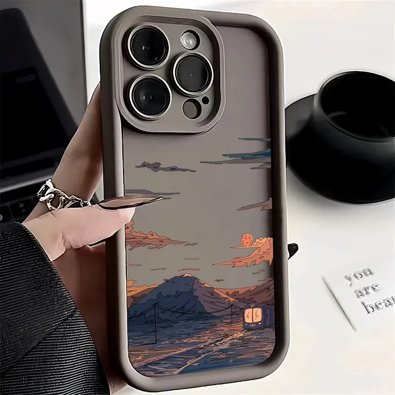 Phone Case for iPhone 16 15 14 13 12 11 Pro Max XS XR X 12 7 8 Plus Cover Landscape Mountain Cloud Silicon Shockproof Cover