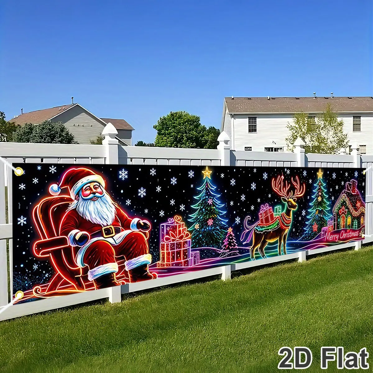 Neon Style Christmas Banner 200*40cm Santa Print Polyester Backdrop Indoor Outdoor Home Party Decor Christmas Decorations 2026