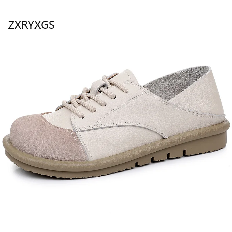 ZXRYXGS Top Cowhide Classic Retro Spell Colors Women's Flat Shoes Casual Sneakers 2025 Large Size Single Comfortable Trend Shoes
