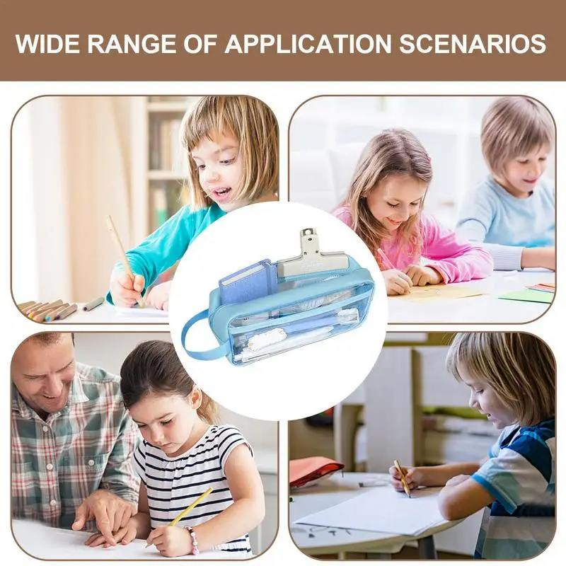 กระเป๋าดินสอ PVC ใสมีซิปความจุสูงกระเป๋าใส่ปากกาแบบพกพาได้อุปกรณ์จัดระเบียบโต๊ะทำงานแบบพกพาสำหรับวัยรุ่น POUCH pensil โรงเรียนและ