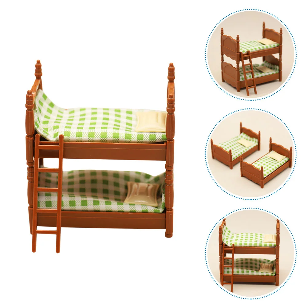 Kids Mini Toys Dollhouse Double Bed Miniature Bookcase Furniture for Plastic Bunk'd