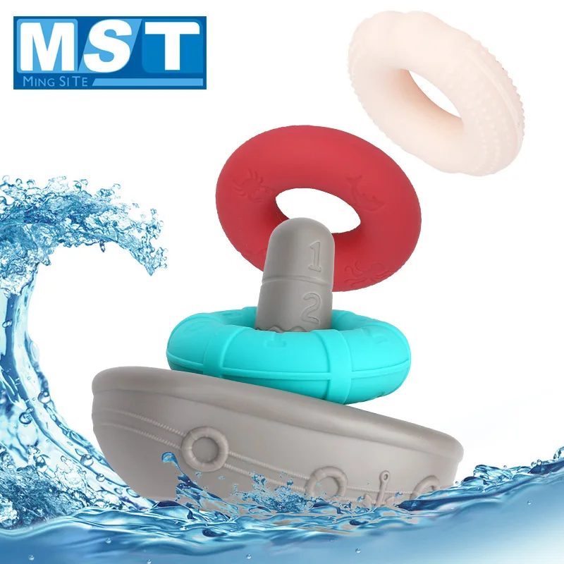 

Baby Floating Bath Toys Silicone Stacking Boat Squeeze Rubber Teether Bathroom Bathing Swimming Summer Water Game For Children