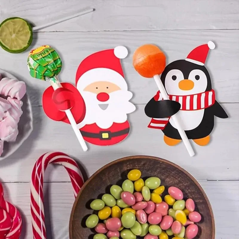 50/100 قطعة بطاقات مصاصة عيد الميلاد الجديدة مع المسنين البطريق نمط ورق زينة بطاقات DIY بها بنفسك بطاقة الزخرفية ورقة بطاقات