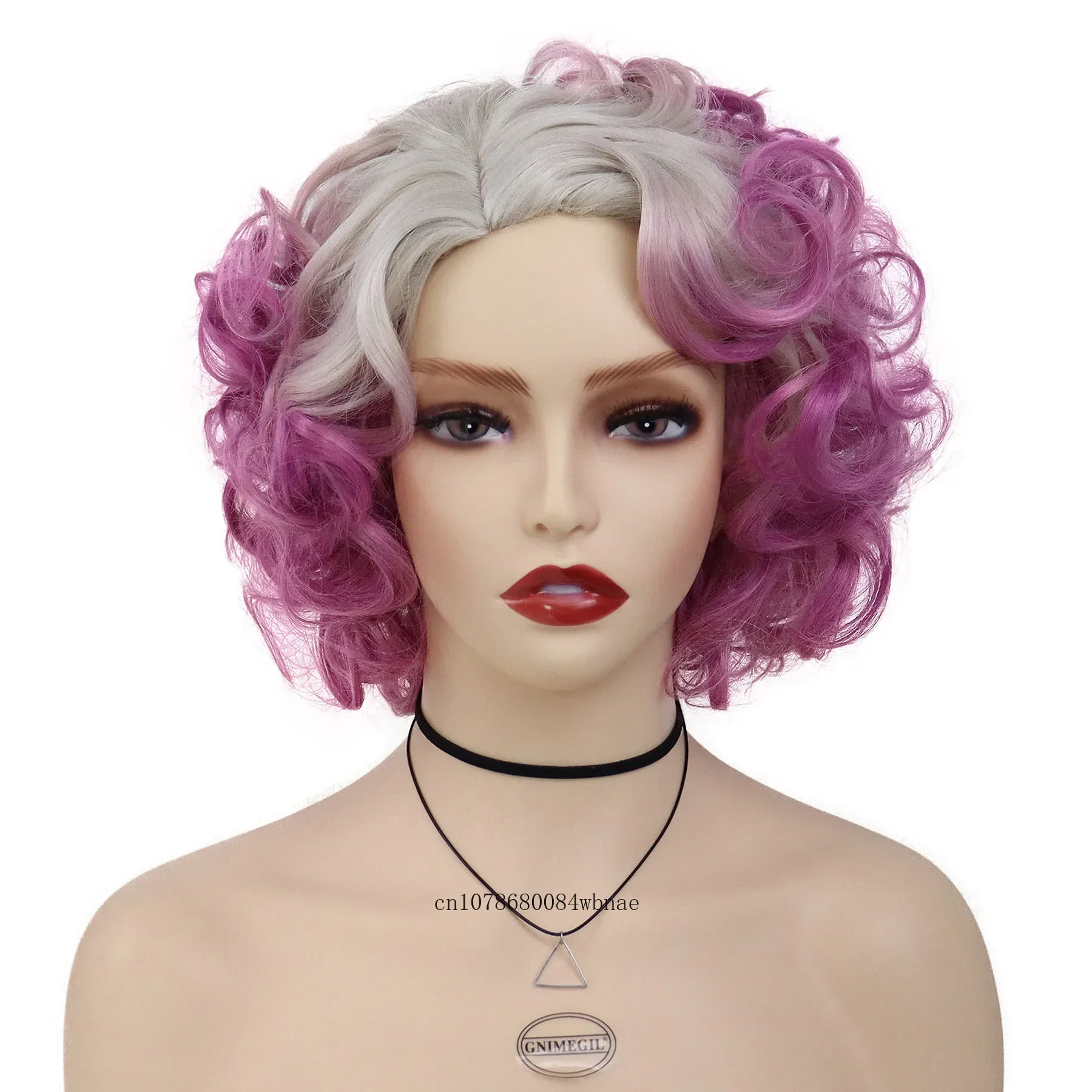 Ombre Hot Pink Curly Synthetic Hair Short Big Wavy Wigs for Women Lady Heat Resistant Layered Wig Halloween Cosplay Costume Use