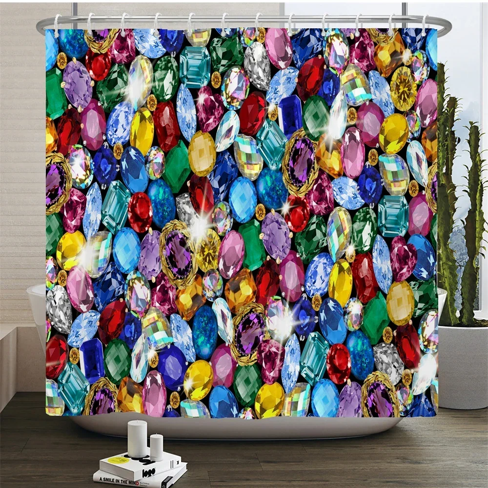 Cute Colorful Gemstone Shower Curtain,Romantic Girl Decoration Bathroom Shower Curtains with Hooks,Waterproof Bathroom Curtains