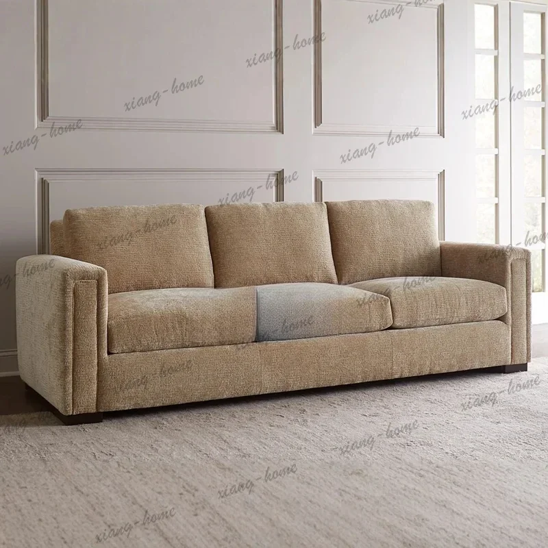 FG Premium Oat‑Colored 3‑Seater Fabric Sofa, Modern Simple Square Armrest for Small Living Room