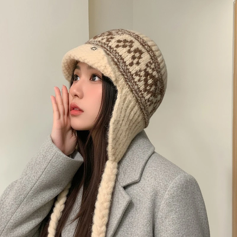 

Warm Knitted Woolen Cap Style Autumn Winter Hat Face Windproof Cozy Ear Protection for Men Women Children Cute Ball Cap