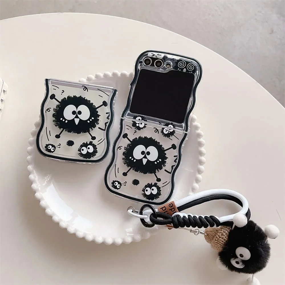 Cute Susuwatari With Bracelet Phone Case for Samsung Galaxy Z Flip 3 4 5 Z Flip 6 5G PC Hard Anti-fall Back Cover Anti-fall