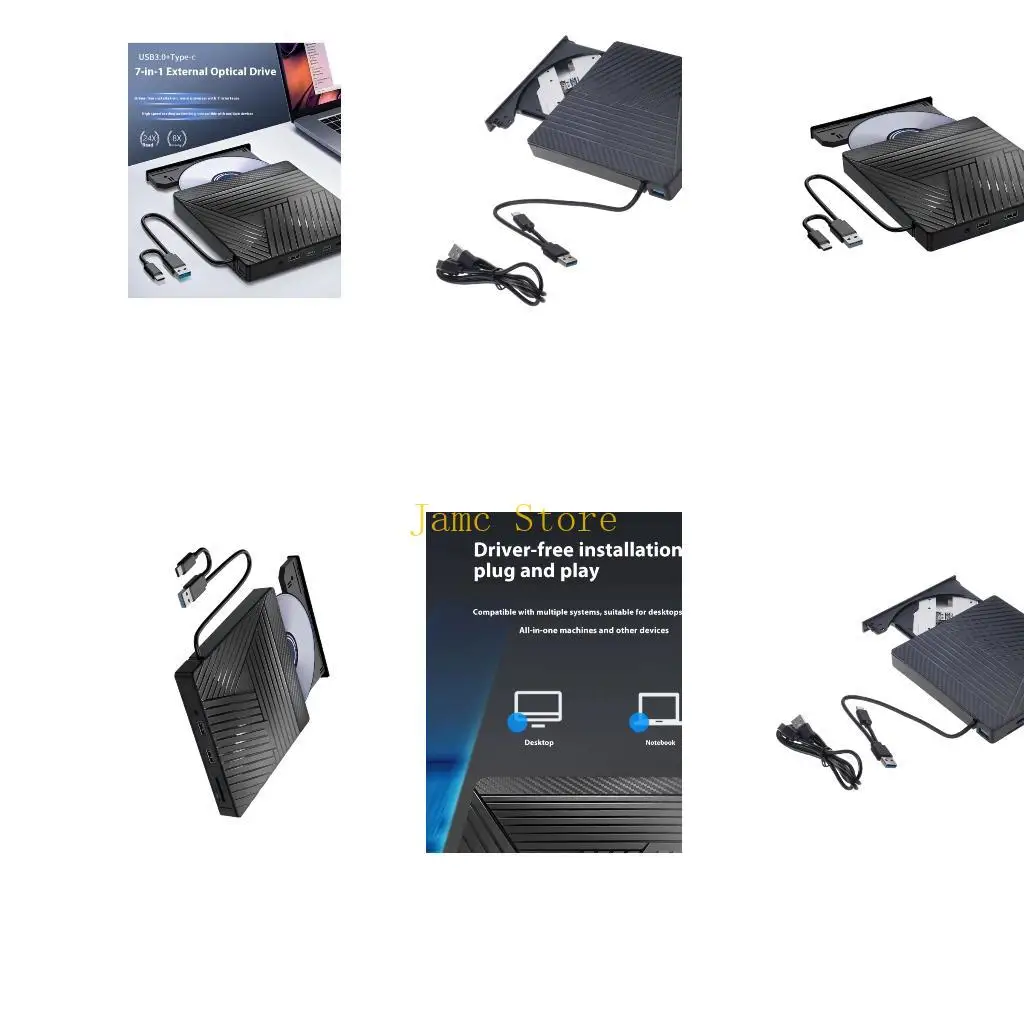 

LX0B Fast Speed USB3.0 Type C External Disc Reader Drive Multiple Format Support for Laptop Desktop Computer