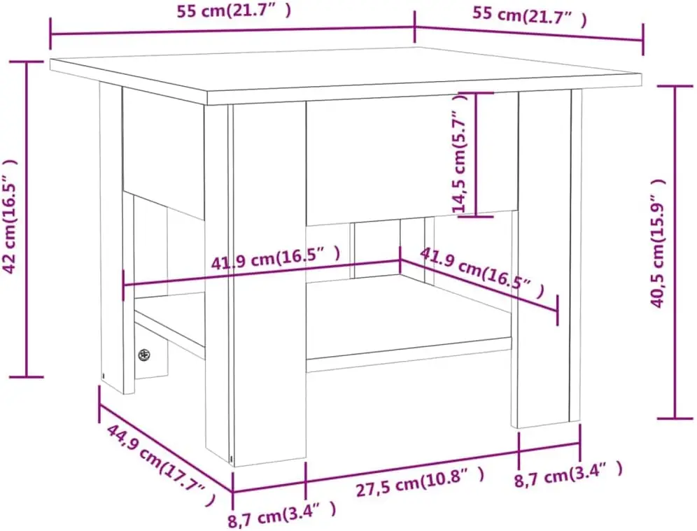 Coffee Table Side Table Bedside Table Wood Coffee Table Reading Table White 21.7""X21.7""X16.5"" Engineered Wood Suitable For