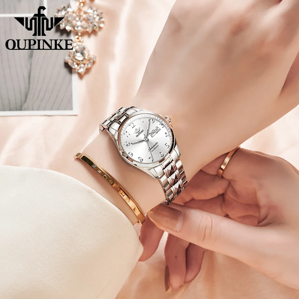 OUPINKE 3228 Ladies Watch Luxury Automatic Mechanical Watch 50M Waterproof Watches For Women Date Set Gifts Dual Calendar