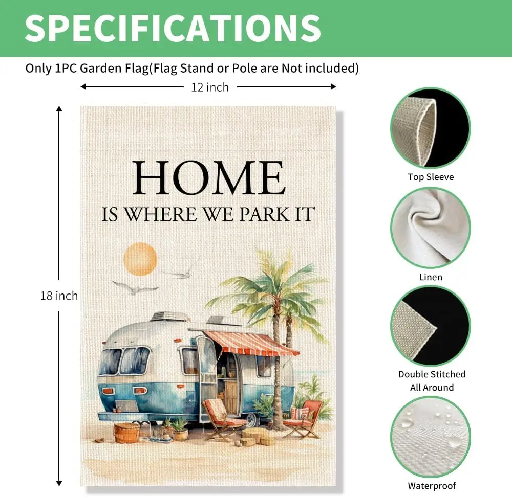 Perfectinsoy Home Is Where You Park It حديقة العلم، علم التخييم ديكور للتخييم، ترحيب ساحة البيت حديقة المنزل عطلة La LLE