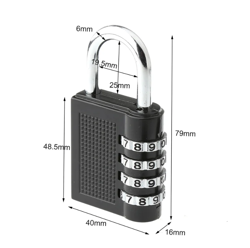 79*43*16mm Heavy Duty 4 Dial Digit Combination Lock Weatherproof Security Padlock Outdoor Gym Safely Code Lock Black