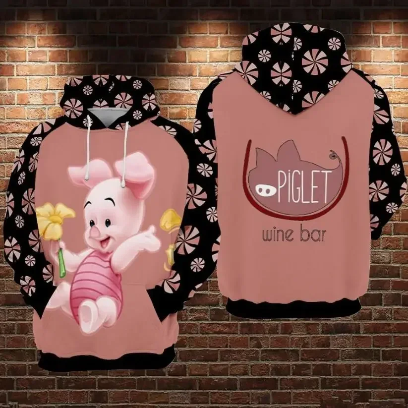 2025 nueva sudadera con capucha Disney 3D Piggy Flower dibujos animados Winnie the Pooh impresión 3d cremallera Sudadera con capucha Retro Casual sudadera hombres Sudadera con capucha